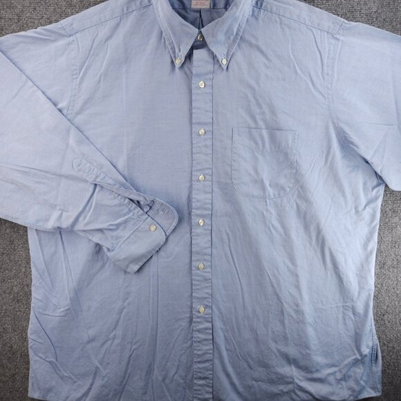 Brooks Brothers 18 35 Button-Down Cotton Traditional Blue Solid Pocket Shirt Men - Picture 2 of 16